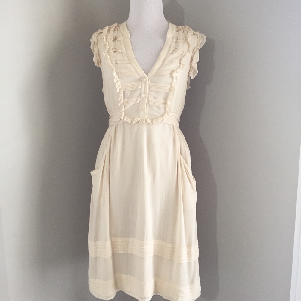 Anthropologie odille Ivory ruffle dress 4 short
